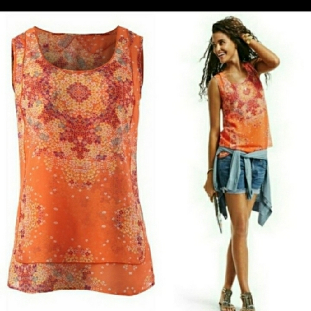 CAbi Orange Floral Merrow Edge Tank Top